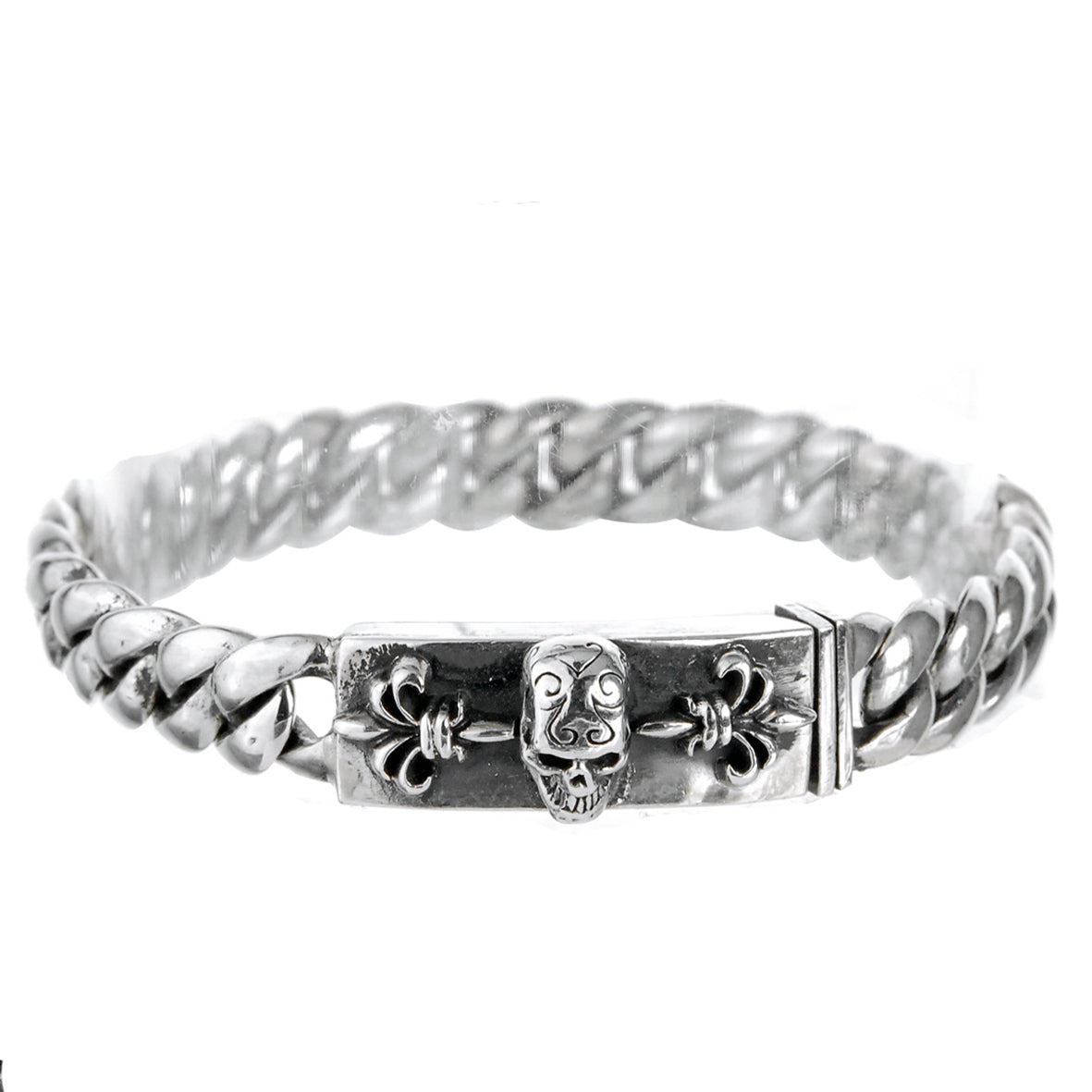 Silver Bracelet SKULL and LILIES  Chain X