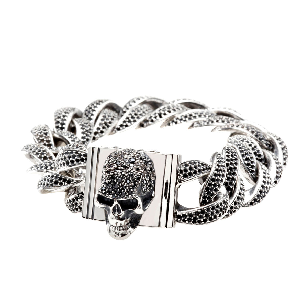 Silver Bracelet SKULL L Pave and Chain Royal L