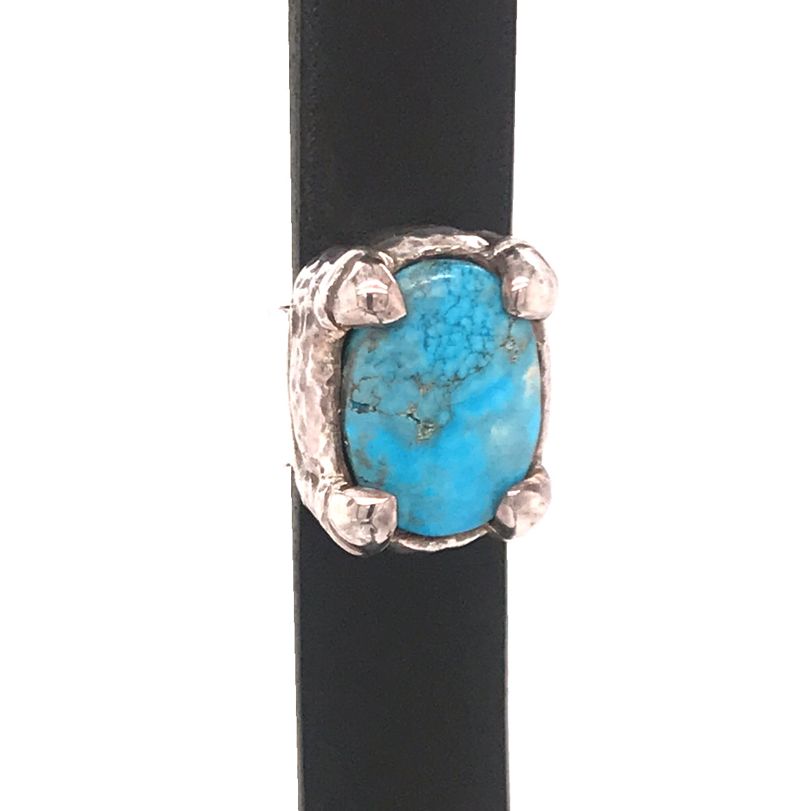Silver-Leatherband Bracelet Chain2 and Oval Turquoise with Buckle