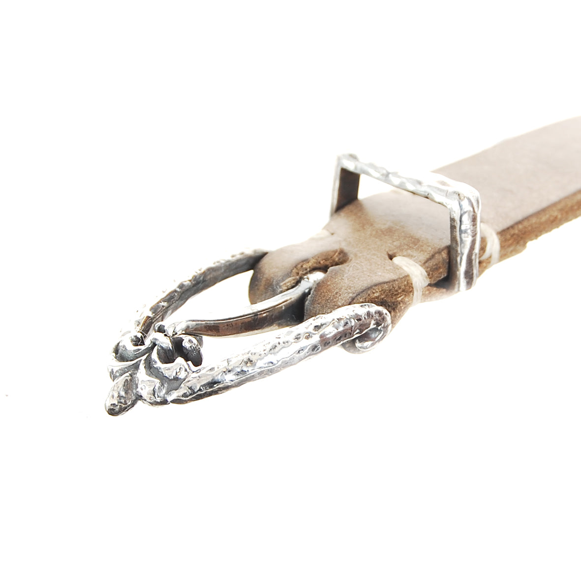 Silver Leather Bracelet with Hammered LILY Buckle