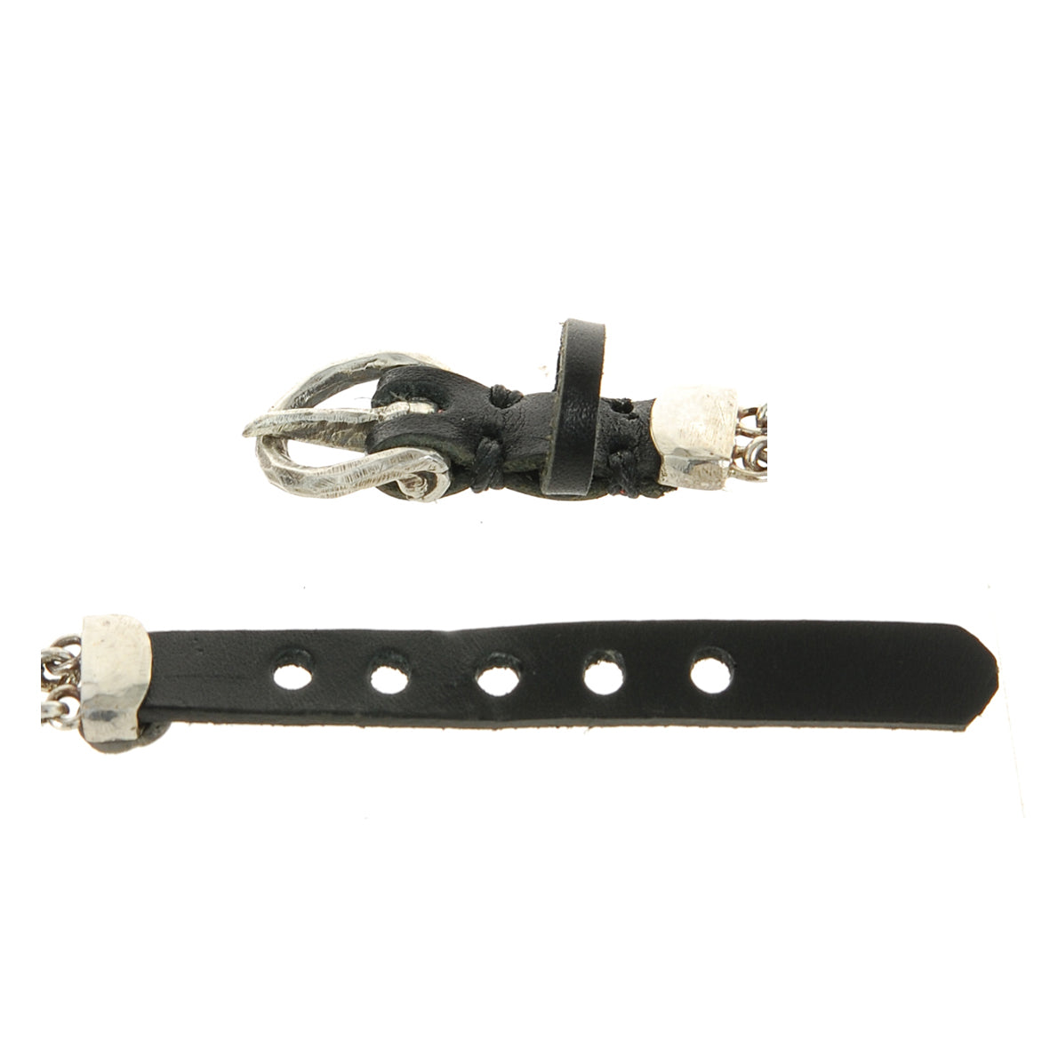 Silver Leather Bracelet TUBES and BEADS Double Strand 10