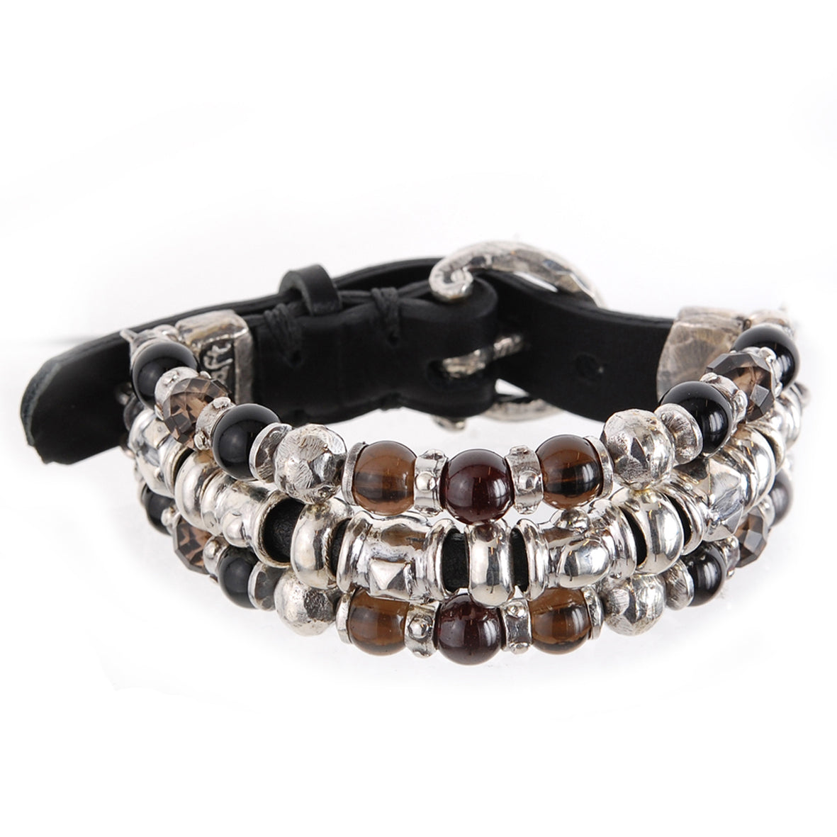 Silver Leather Bracelet Beads and PYRAMIDES and DOMES  Silver Tubes 15