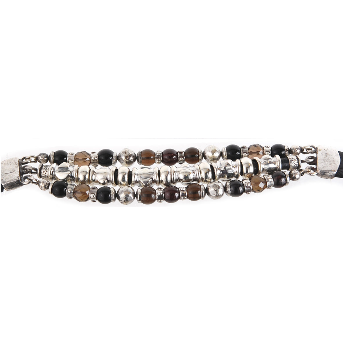 Silver Leather Bracelet Beads and PYRAMIDES and DOMES  Silver Tubes 15