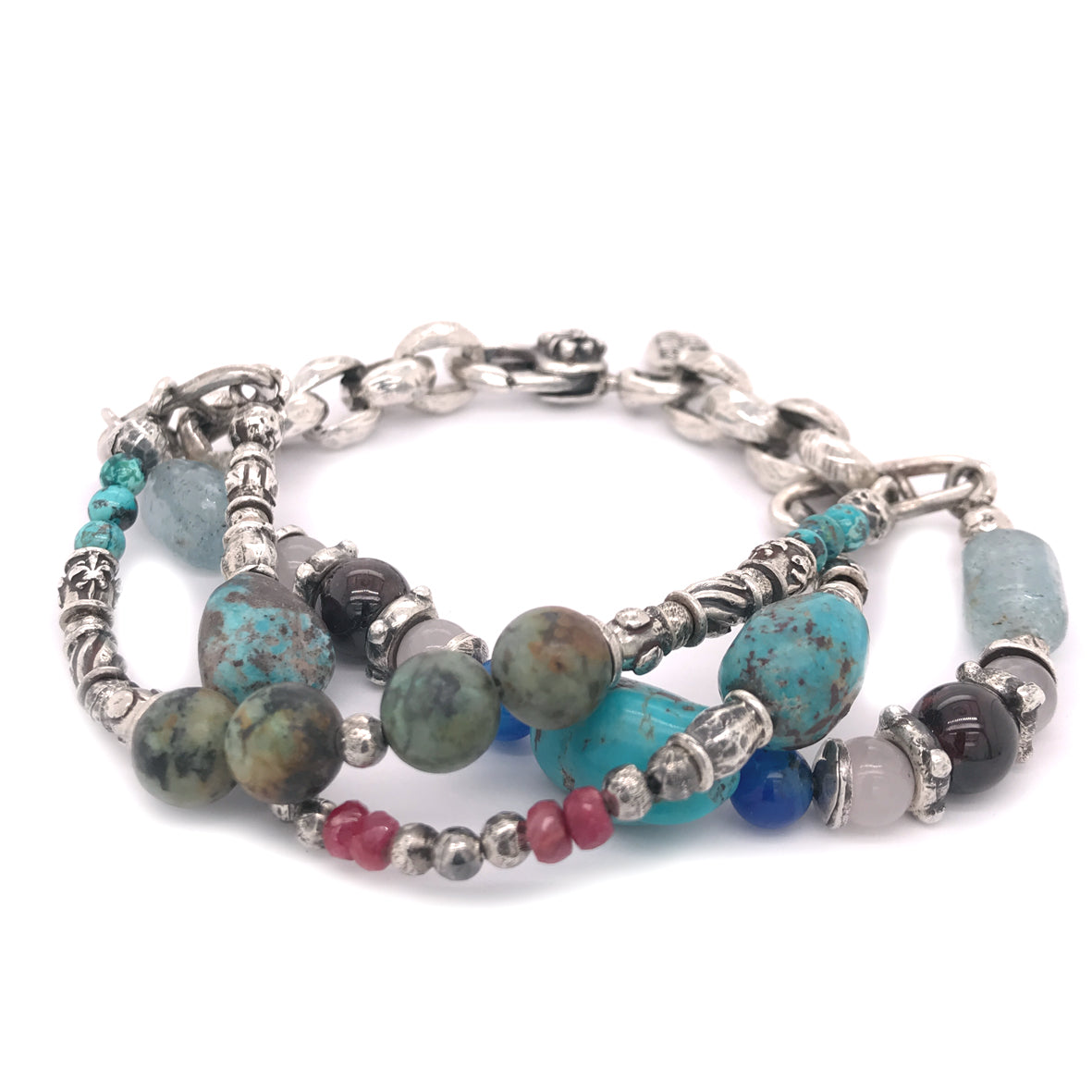 Silver Bracelet BEADS and ROCKS