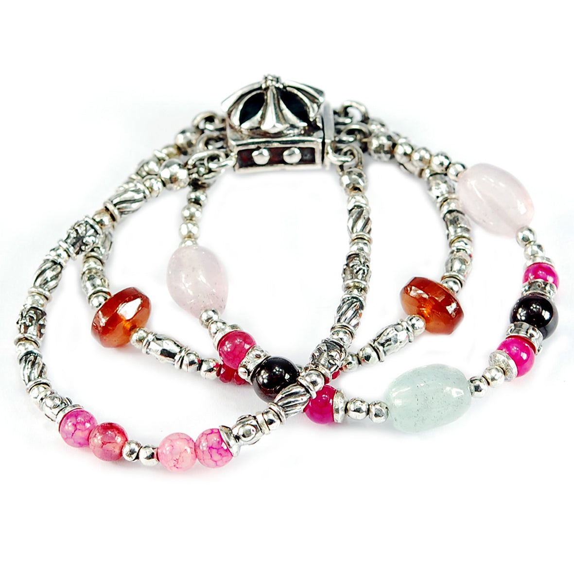 Silver Bracelet Beads and ROCKS with MALTESER CROSS Lock