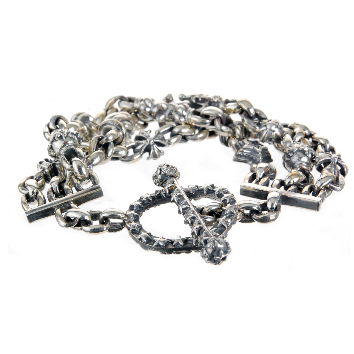 Silberarmband Erbsenkette X Dreifach-FETISCHKETTEN mit Stick- und Loop-Sternen