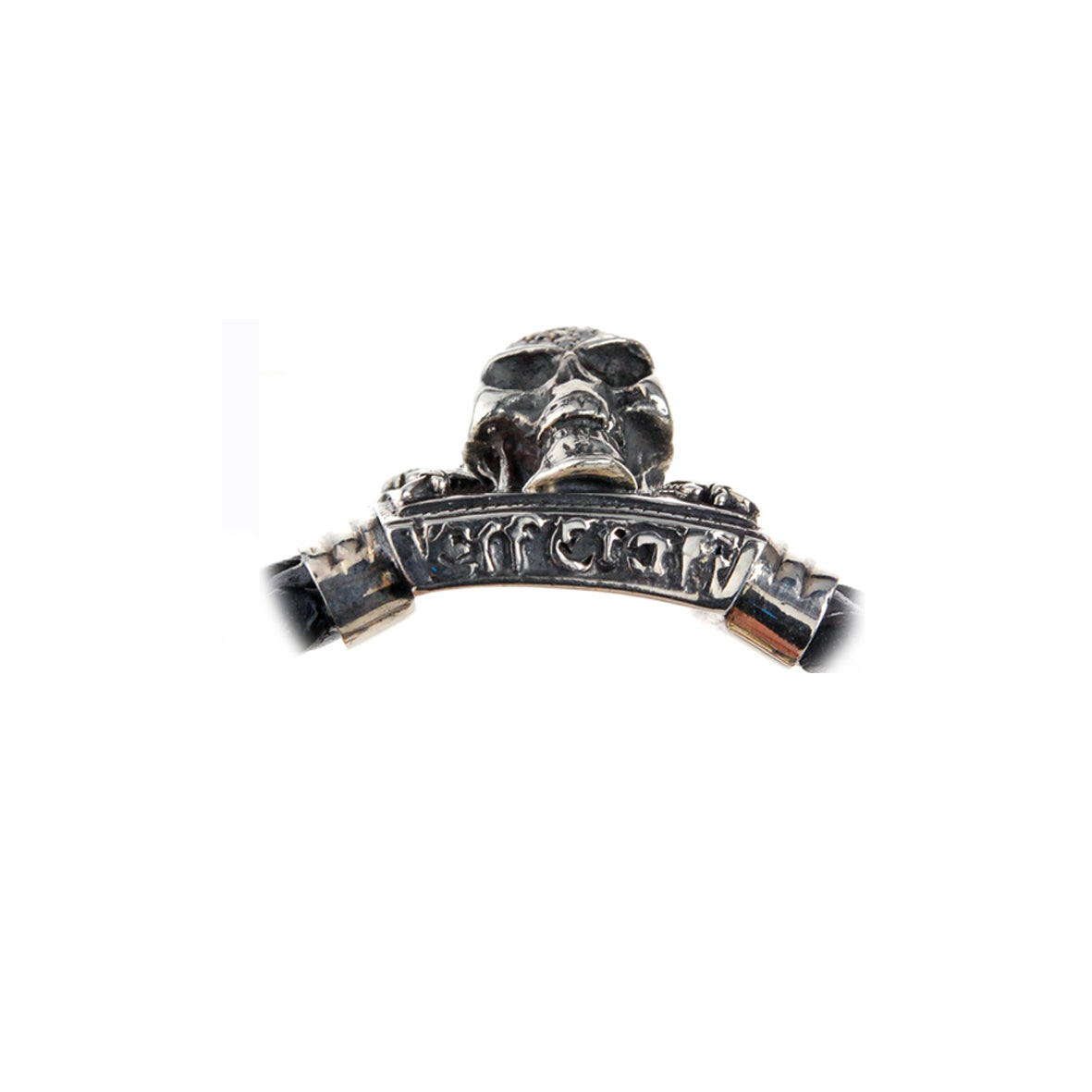 Silver Leather Bracelet SKULL and Lilies 22