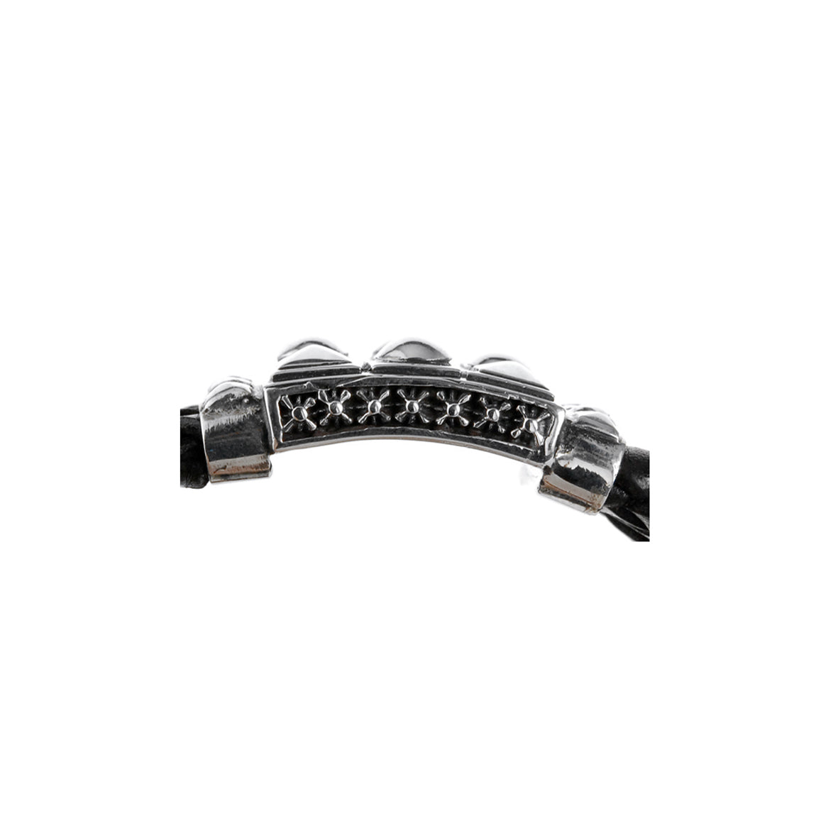 Silver Leather Bracelet PYRAMIDES and DOMES and SHIELD Box Lock 22