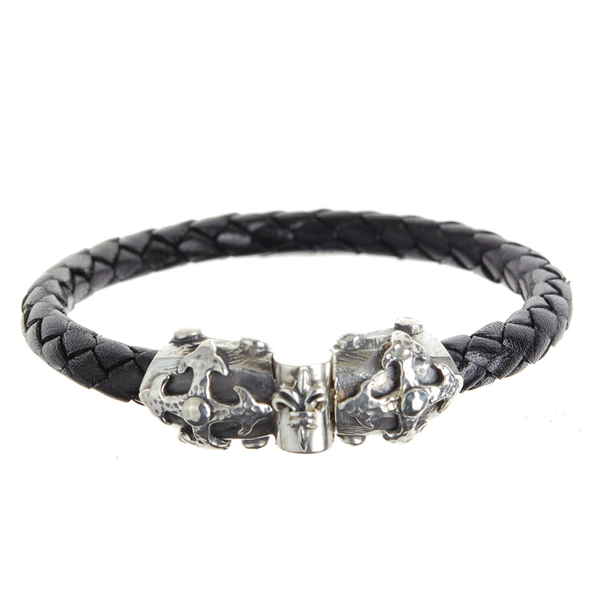 Silver-Leather Bracelet BLADES CROSS faceted Silver Jointlock 6