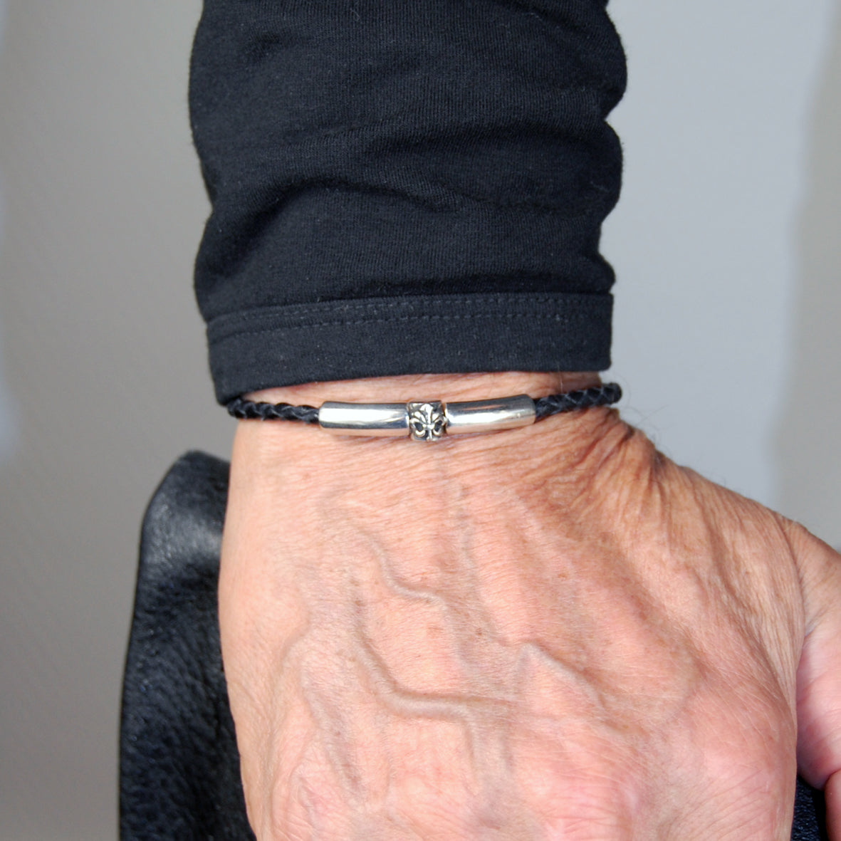 Silbernes Lederarmband PLAIN SLIM 4
