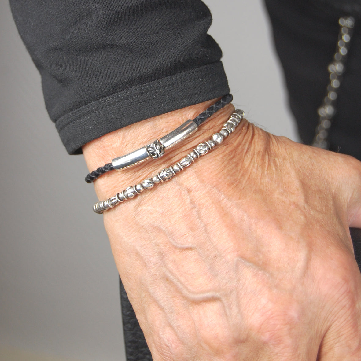 Silbernes Lederarmband PLAIN SLIM 4