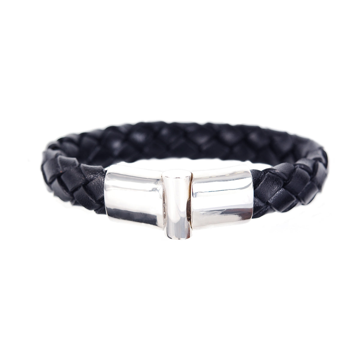 Silver Leather Bracelet Plain  Jointlock 13