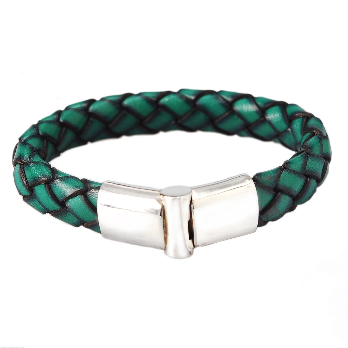 Silver Leather Bracelet Plain  Jointlock 13