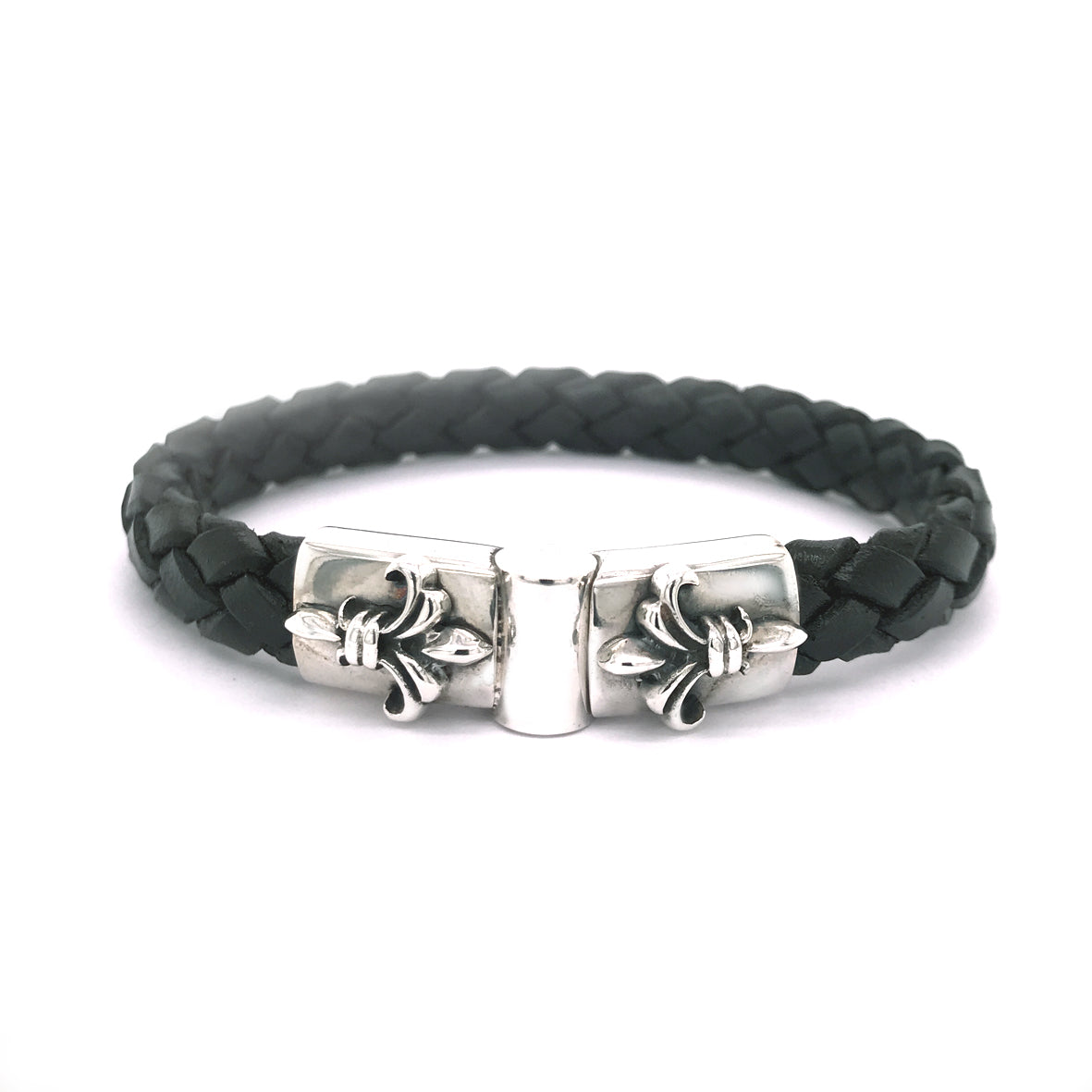 Silver Leather Bracelet Plain LILY Jointlock 10