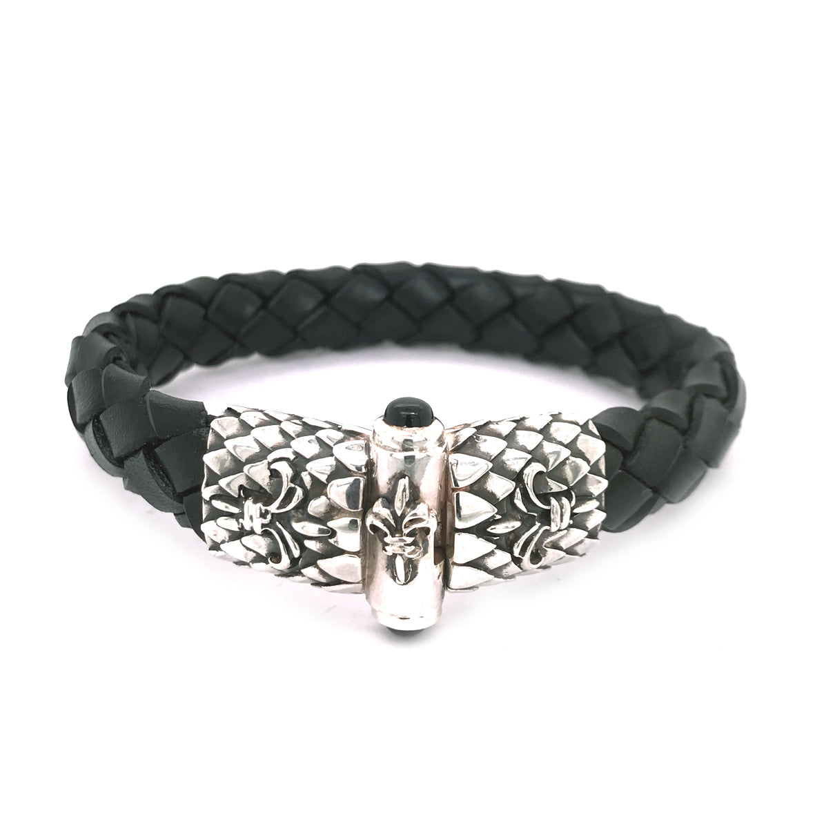Silver-Leather Bracelet LILY and DRAGON SCALES Silver Jointlock plus Stones13