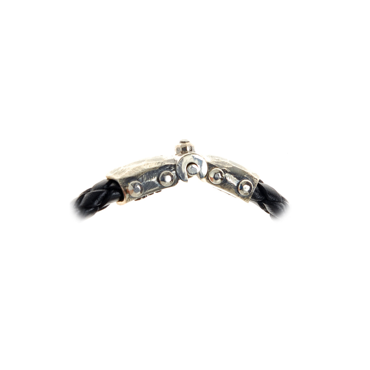 Silver-Leather Bracelet PLAIN Faceted Silver Jointlock with METEORITE 10