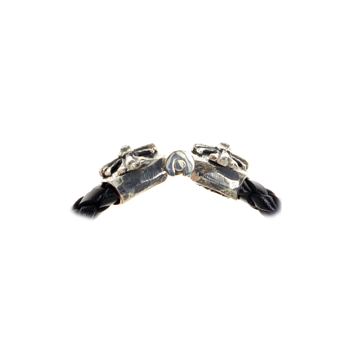 Silver-Leather Bracelet MALTESER CROSS with METEORITE Faceted Silver Jointlock 10