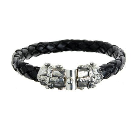 Silber-Lederarmband LANCE CROSS Facettierter Gelenkverschluss + 10 mm Leder