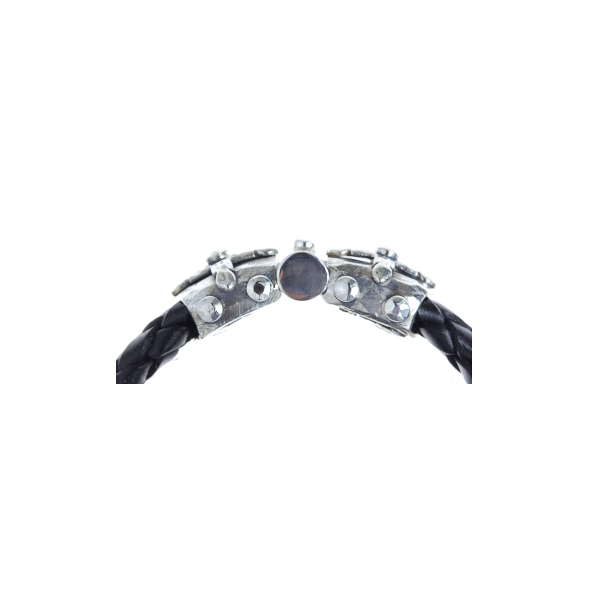 Silver-Leather Bracelet LANCE CROSS Faceted Jointlock + 10mm leather