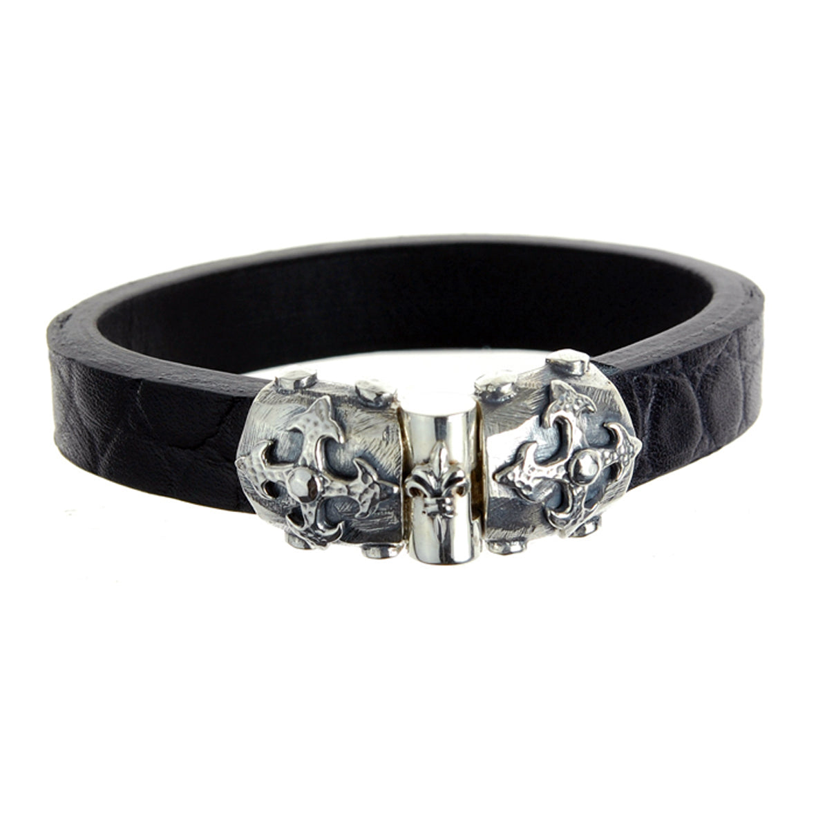 Silber-Lederarmband BLADES CROSS Jointlock facettiert 13