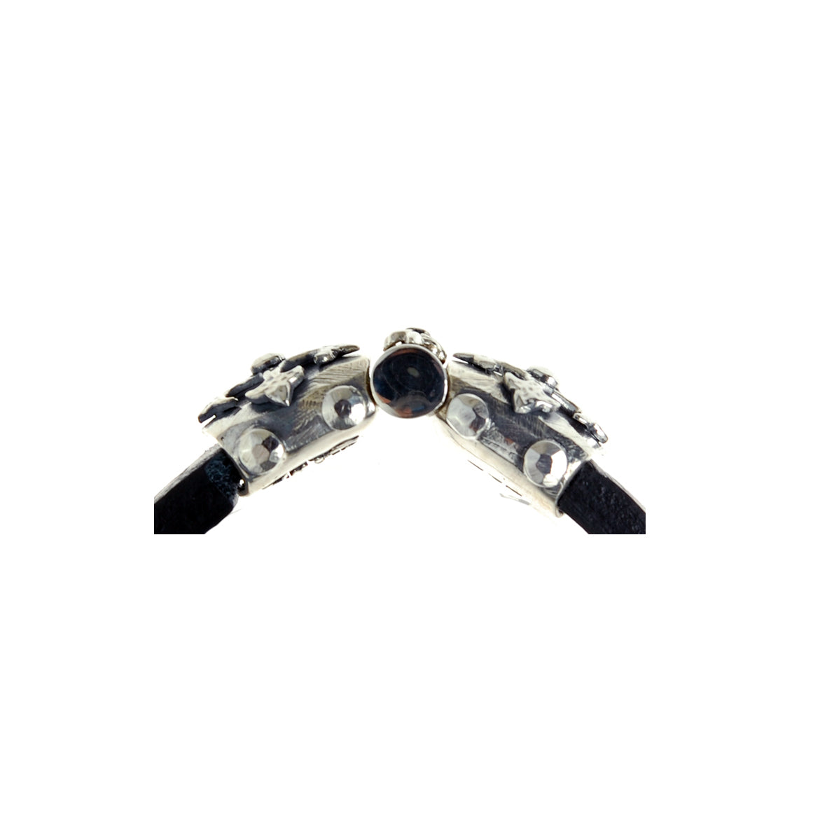 Silber-Lederarmband BLADES CROSS Jointlock facettiert 13