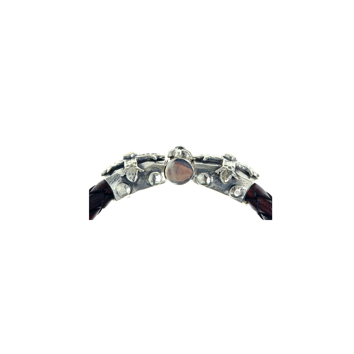 Silver-Leather Bracelet SMITH CROSS faceted Silver Jointlock 7