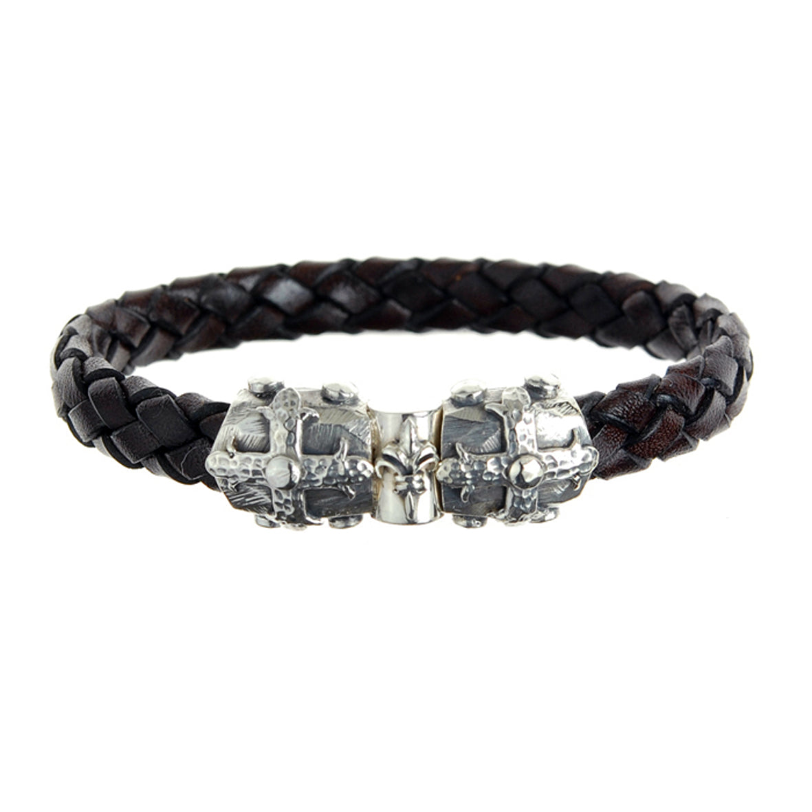 Silver-Leather Bracelet SMITH CROSS faceted Silver Jointlock 10