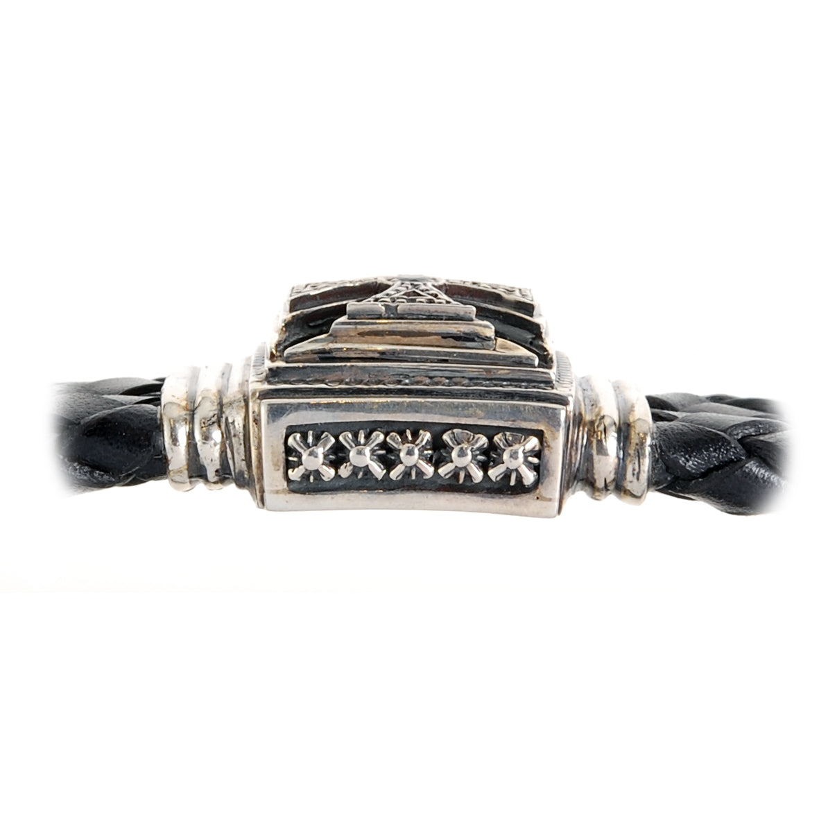 Silver Leather Bracelet MALTESER CROSS with LILY Box Lock 22