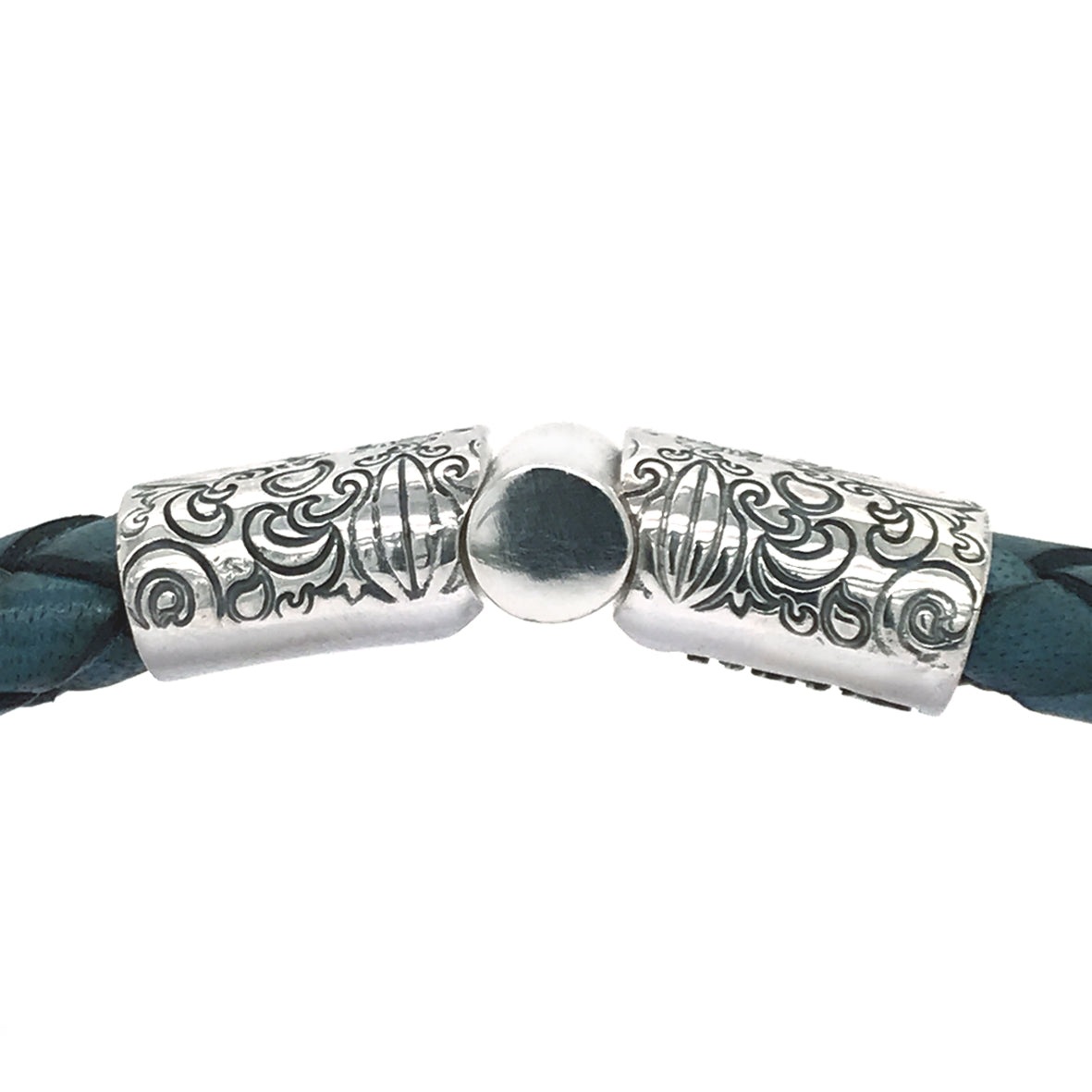 Silver-Leather Bracelet GARDEN AT NIGHT Engraved Silver Jointlock for 13mm Leather