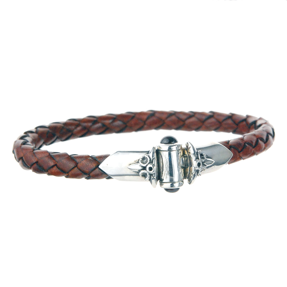 Silver-Leather Bracelet CRESCENT STAR Ship on a Silver Jointlock 07