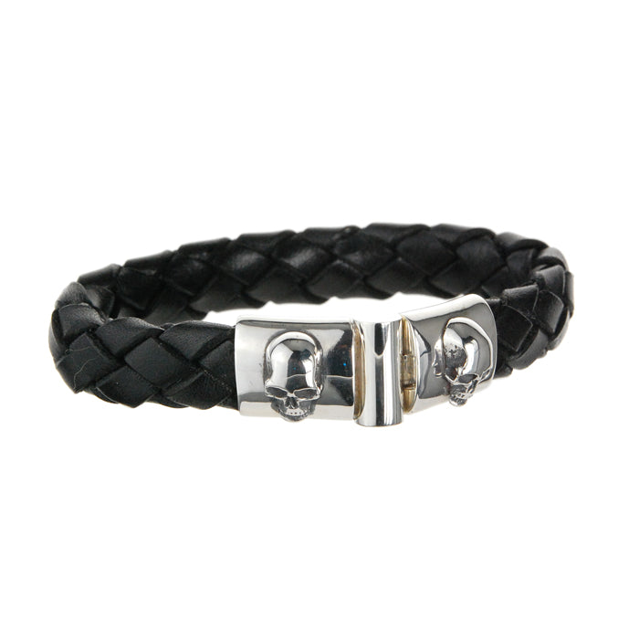 Silver-Leather Bracelet PLAIN and SKULL on a Silver Jointlock  13