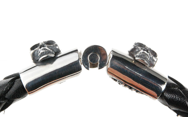 Silver-Leather Bracelet PLAIN and SKULL on a Silver Jointlock  13