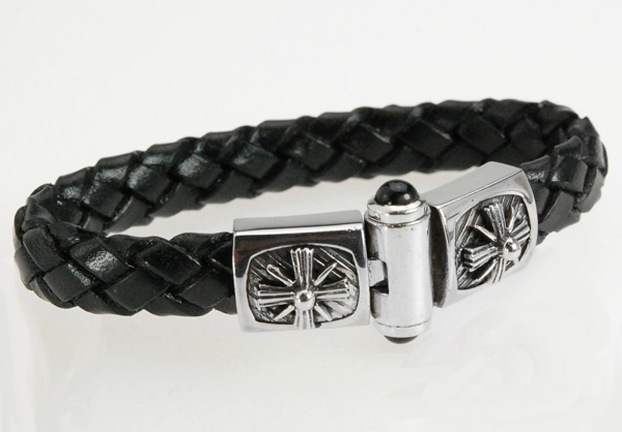 Silver Leather Bracelet MORNING STAR Jointlock 10