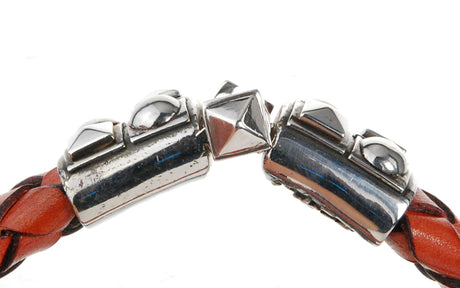 Silver-Leather Bracelet PYRAMIDES and DOMES Jointlock for 13 mm leather