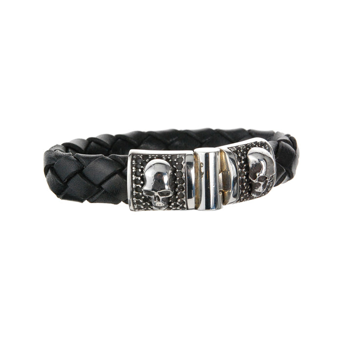 Silber-Lederarmband Silber-Gelenkschloss SKULL auf königlicher Oberfläche für 13-mm-Leder