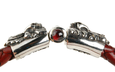 Silver-Leather Bracelet MAGIC PLANT with SKULLS Silver Jointlock for 7 mm leather