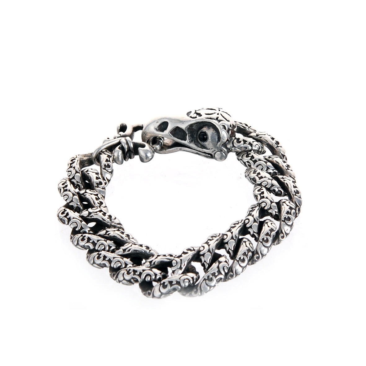 Silberarmband Eagleskull mit Panzerkette „Garten bei Nacht“.