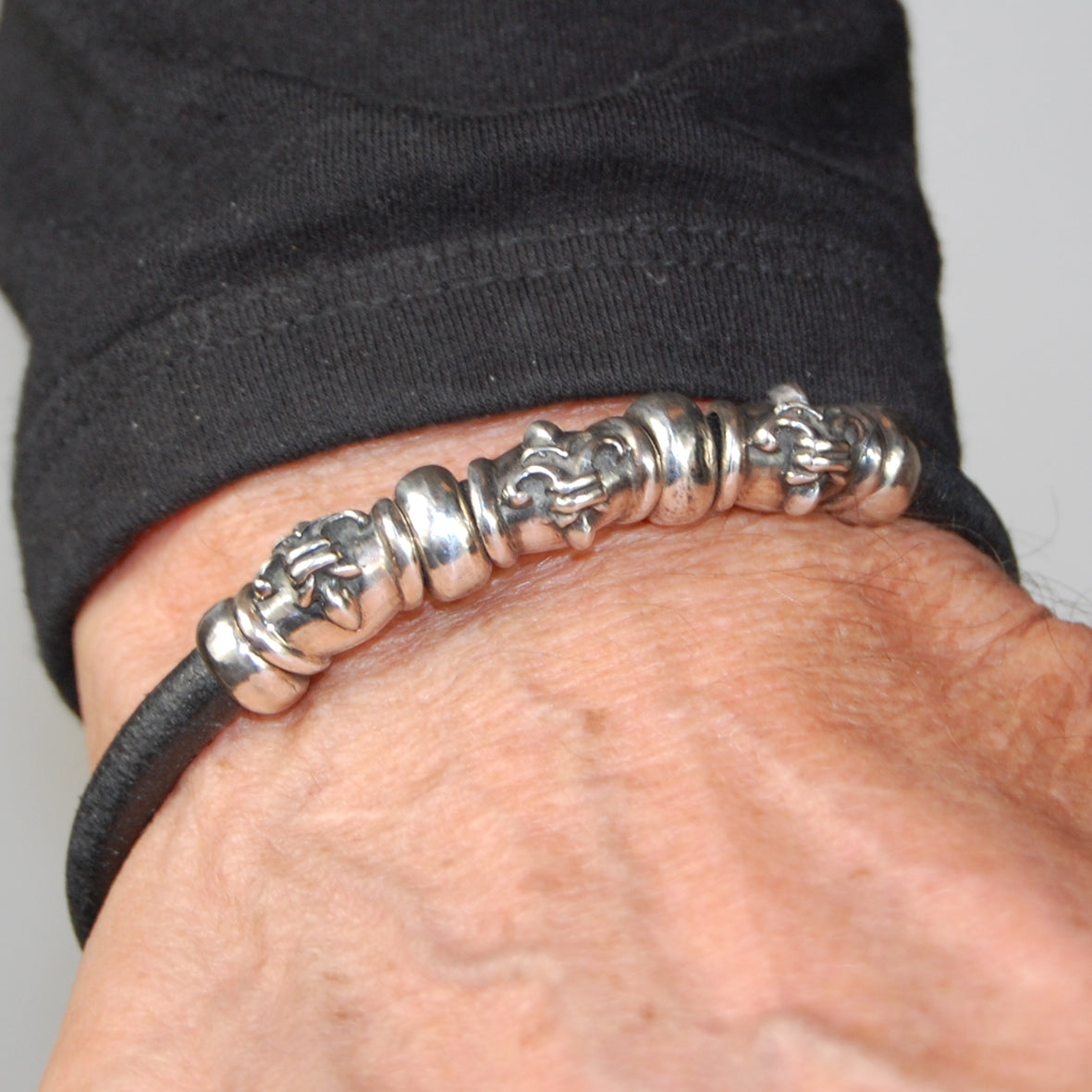 Silver-Leather Bracelet LILY Clasplock with Lily Tubes for 6mm leather