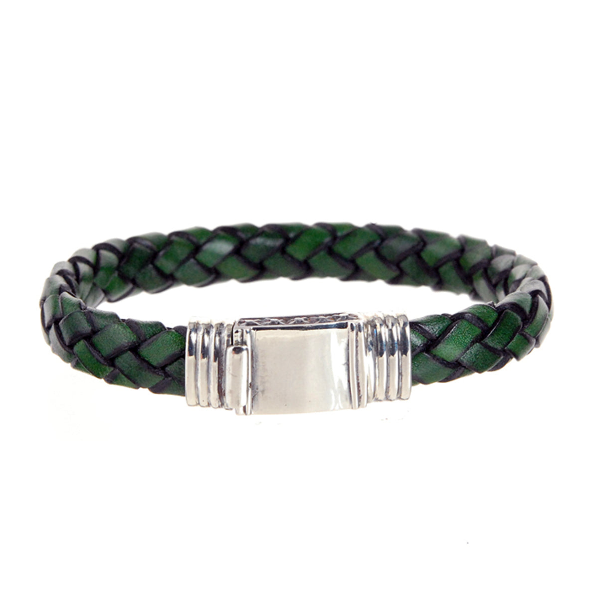 Silver-Leather Bracelet PLAIN Boxlock with MORNING STAR Sides for 10mm leather