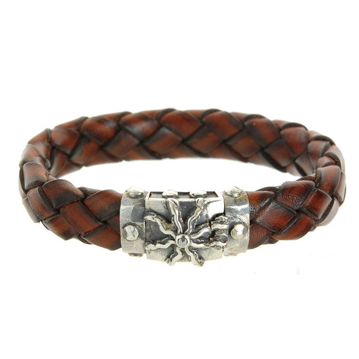 Silver-Leather Bracelet Elfin SUN Lock faceted and METEORITE for 13mm leather