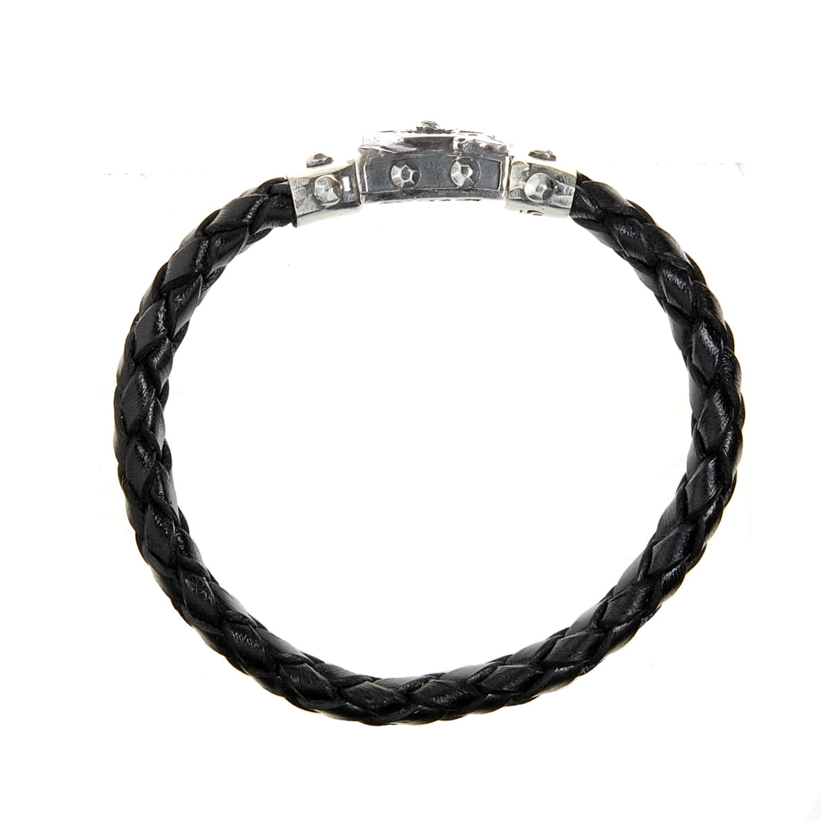Silver-Leather Bracelet SHIELD Faceted Boxlock for 10mm leather