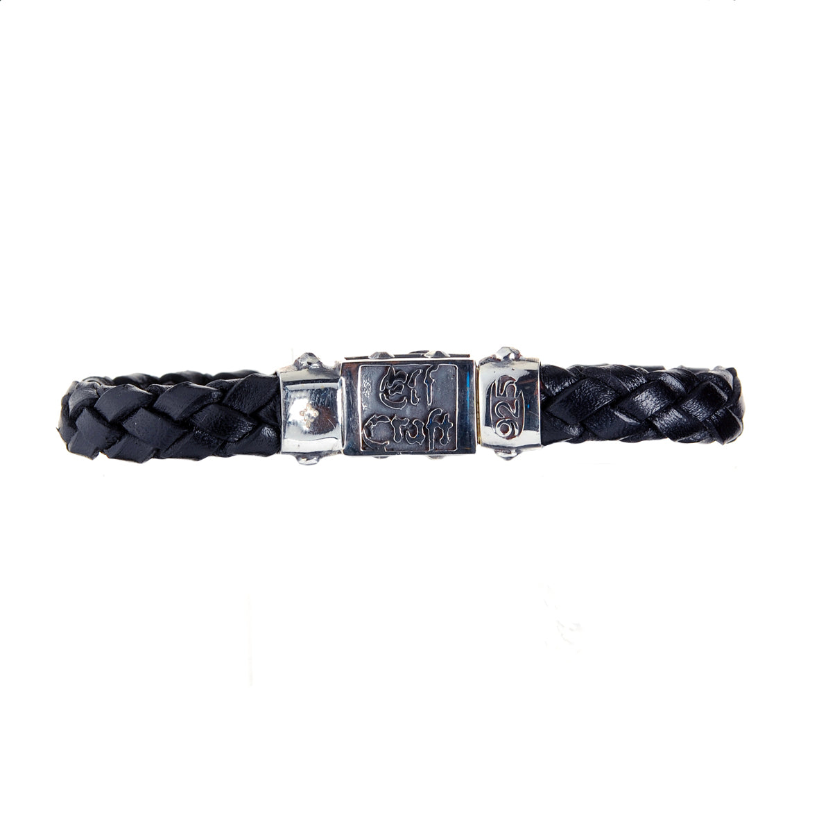 Silver-Leather Bracelet SHIELD Faceted Boxlock for 10mm leather