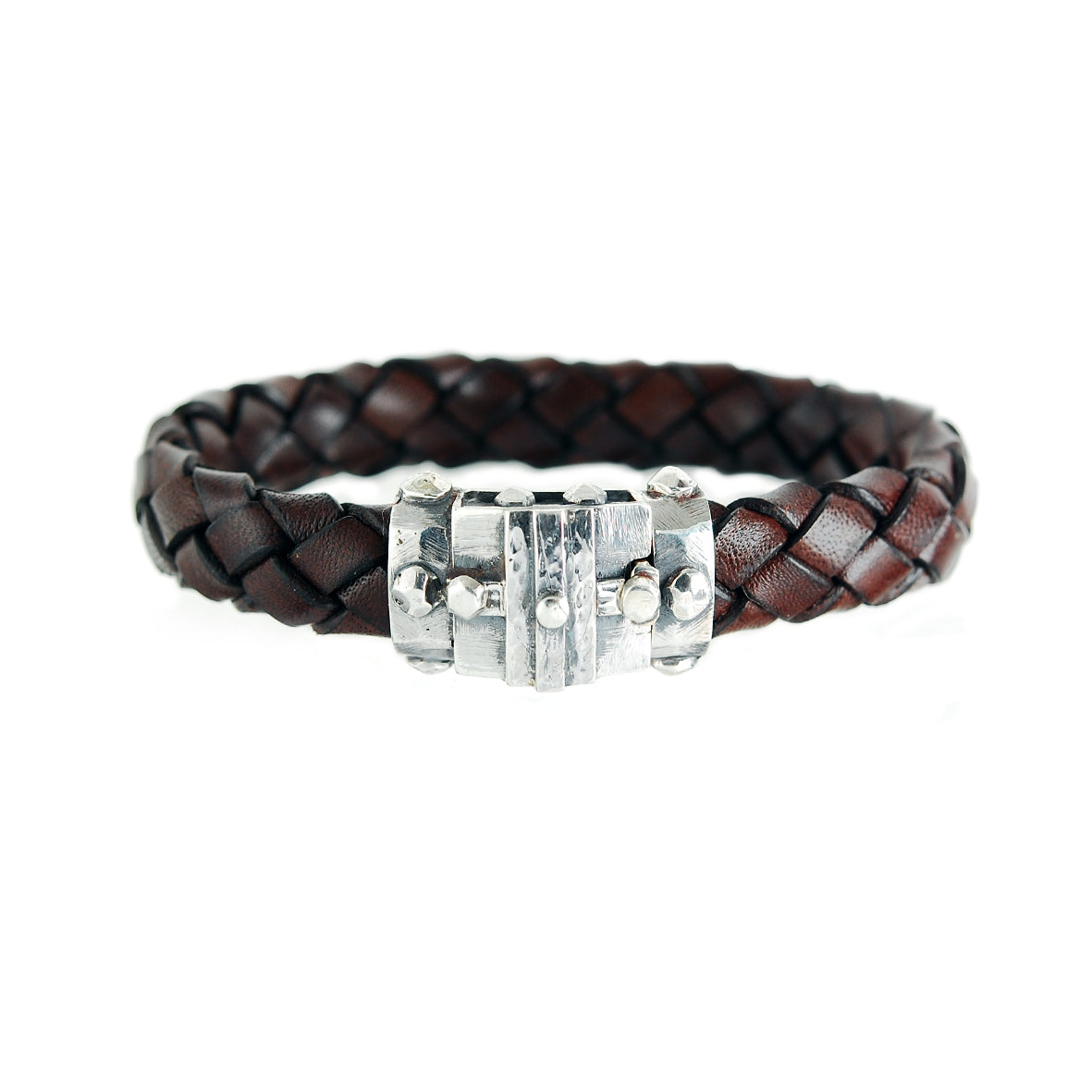 Silver-Leather Bracelet BOUND Faceted Boxlock 13