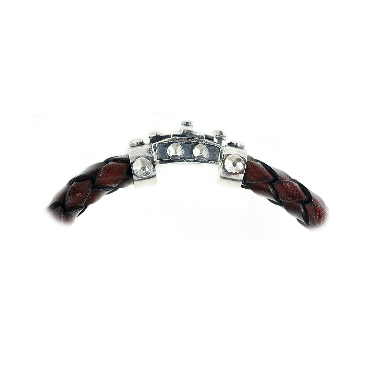 Silver-Leather Bracelet BOUND Faceted Boxlock 13