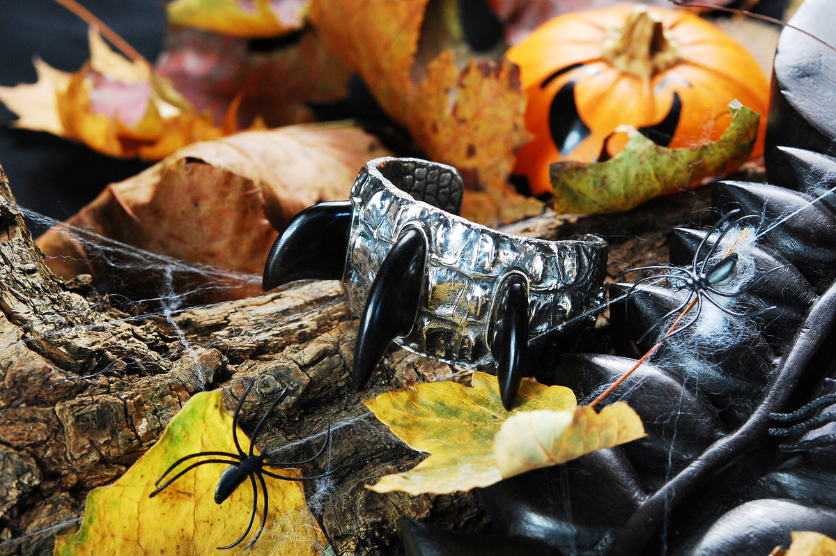 Silver Bracelet ROCKSTAR Croco Bangle 3row and Horns
