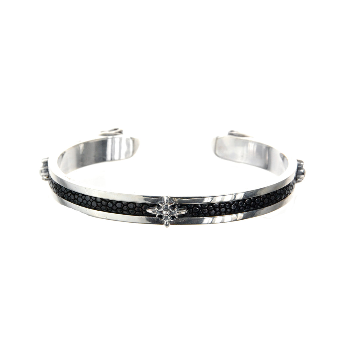 Silver Bangle SKULL Searay stripe and Lilies