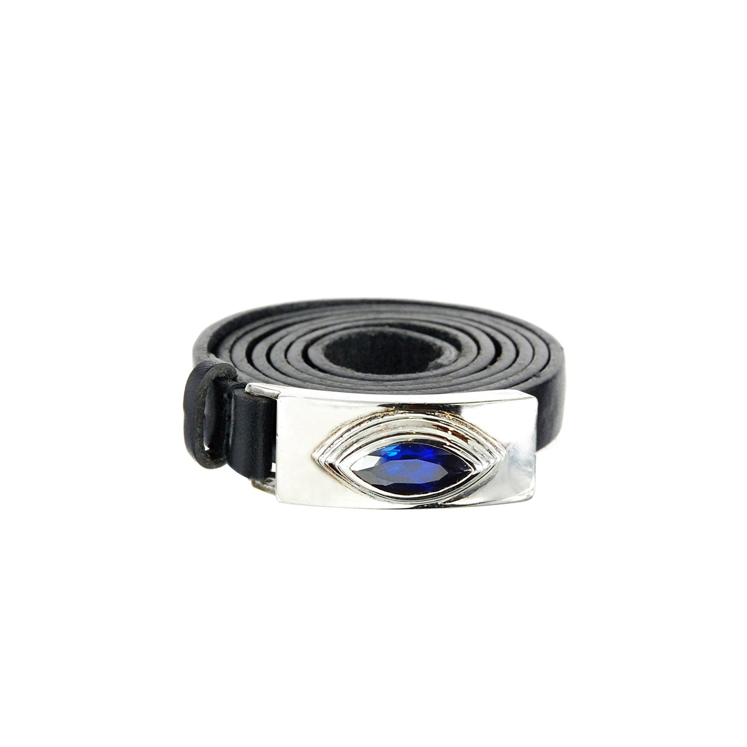 Silver Leather Bracelet Wrap ELFIN NAVETTE with10mm Leatherband