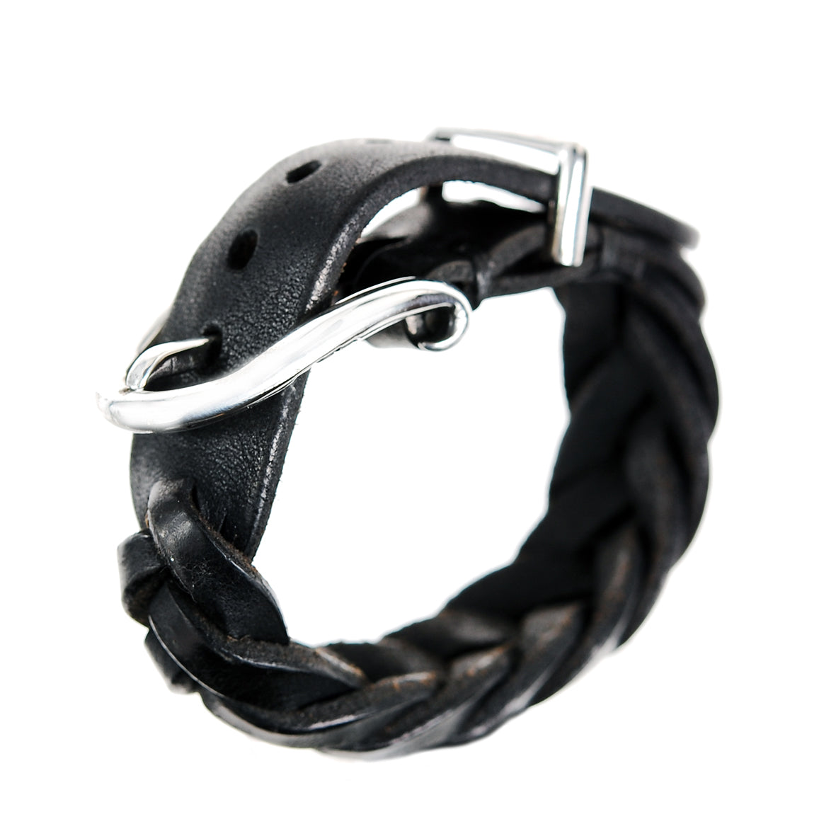 Silver Leather Bracelet PLAIN Buckle on Braided Leather
