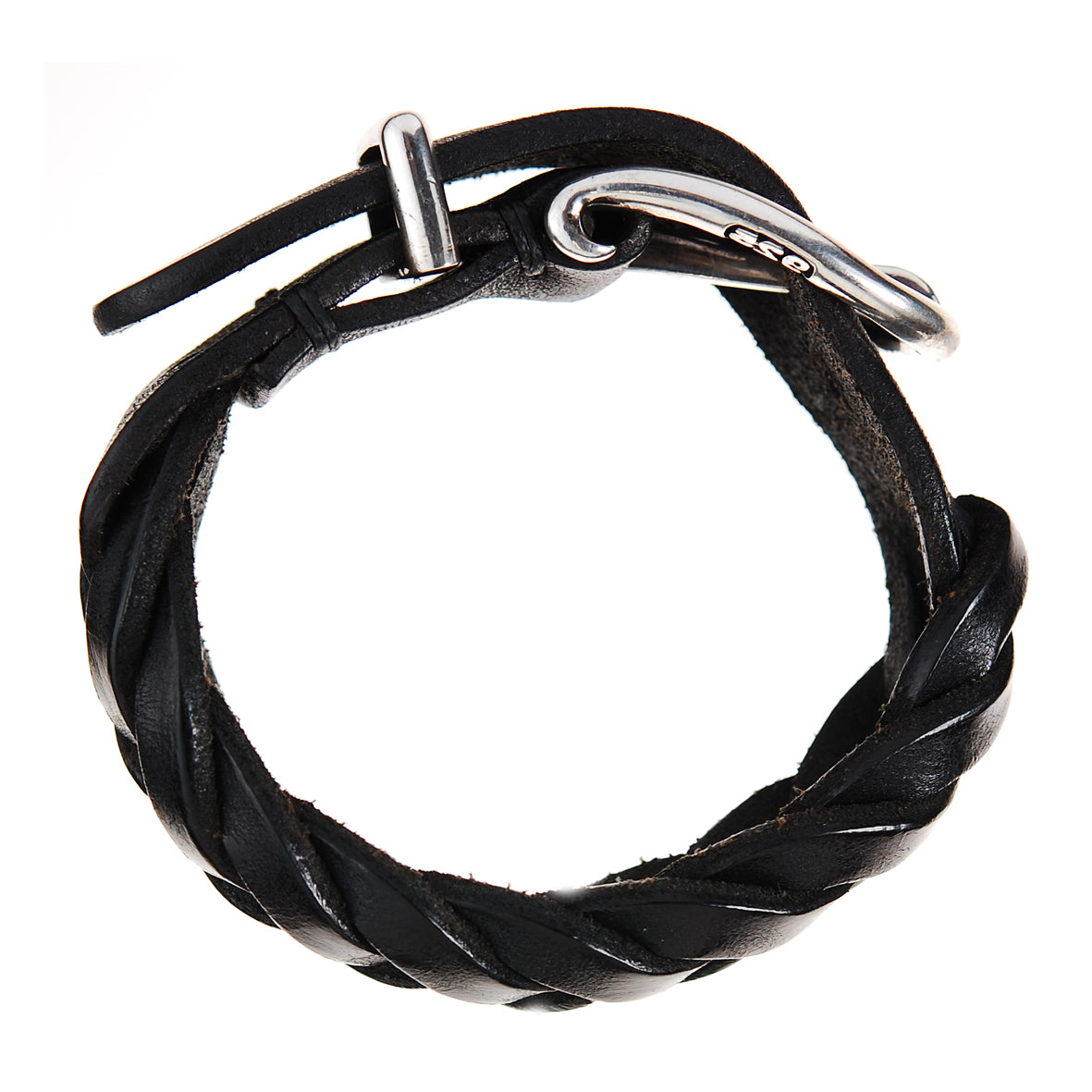 Silver Leather Bracelet PLAIN Buckle on Braided Leather