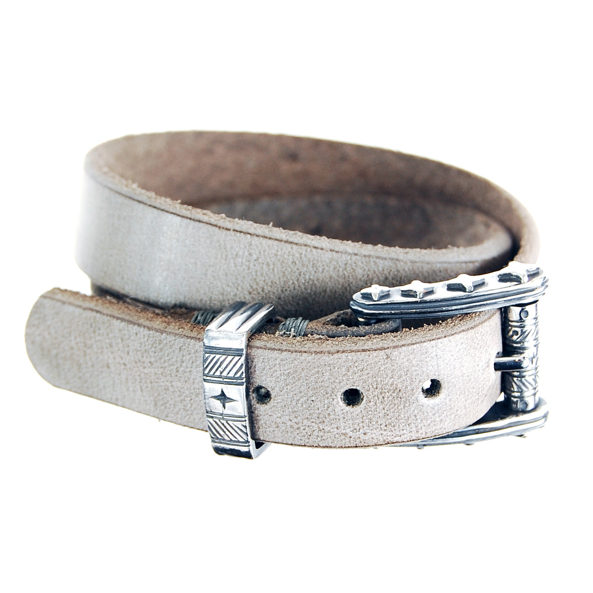 Silber-Lederarmband mit silberner Schnalle mit Stars and Stripes